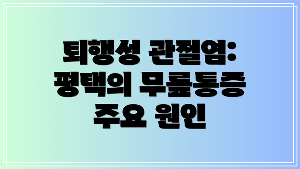 퇴행성 관절염: 평택의 무릎통증 주요 원인