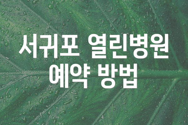 서귀포 열린병원 예약 방법